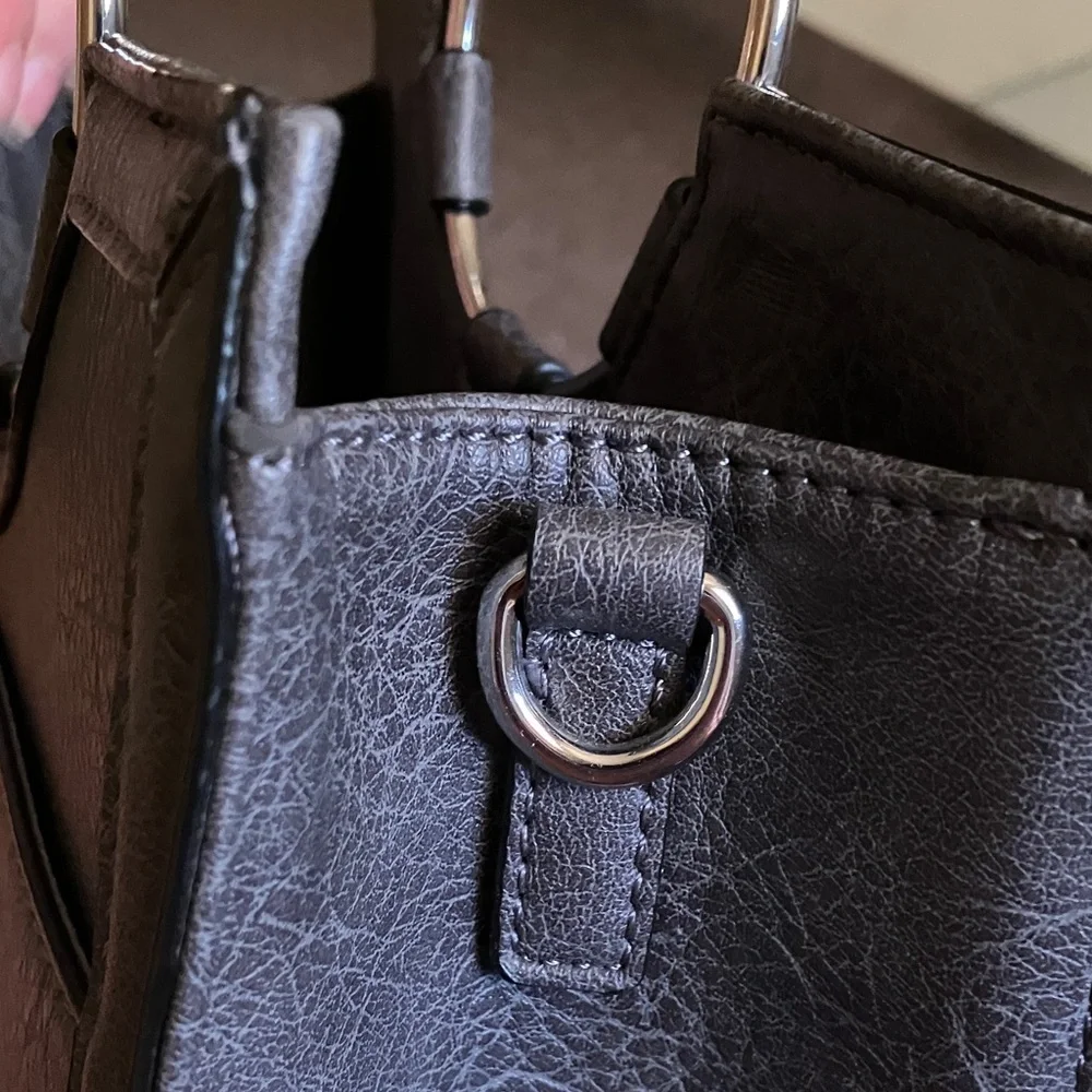 Enzo Angiolini Luxury Grey Handbag with Silver Accents Faux Leather